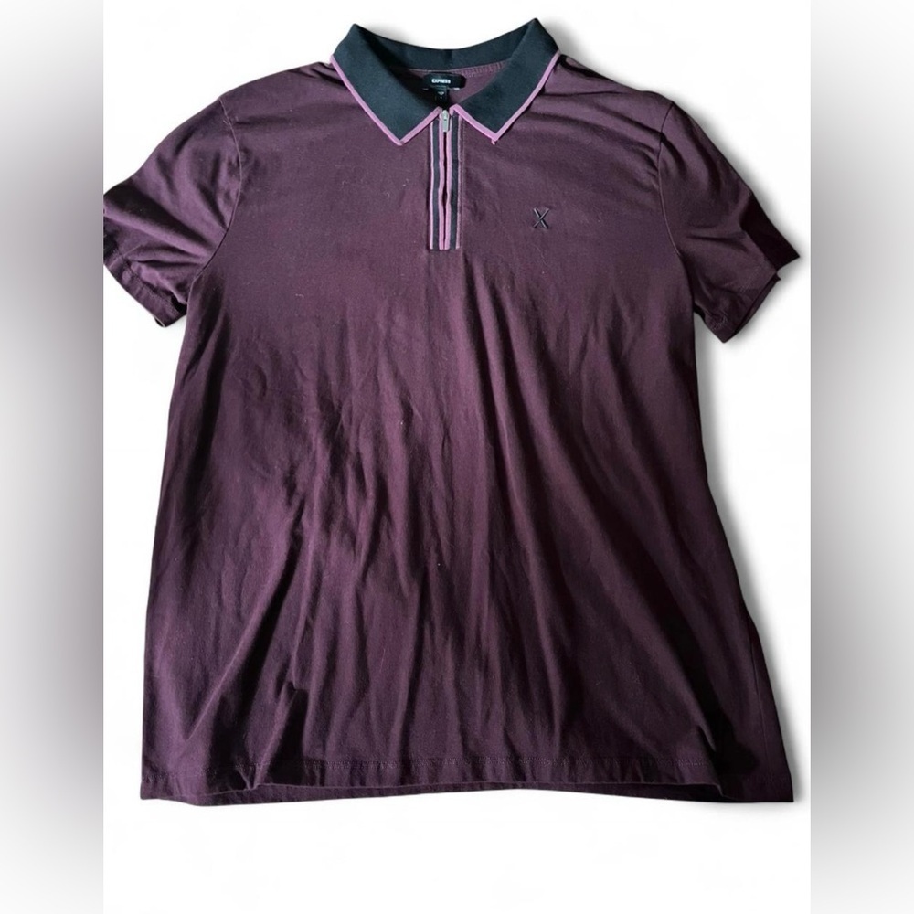 Express Men’s Burgundy Polo Shirt – Size M, Contrast Collar & Trim Spring